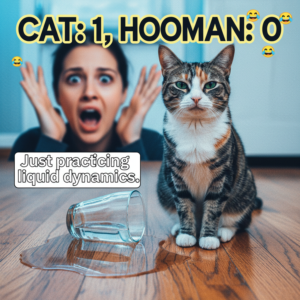 My cat just knocked my full glass of water off the table, stared me down, then walked away. Power move.