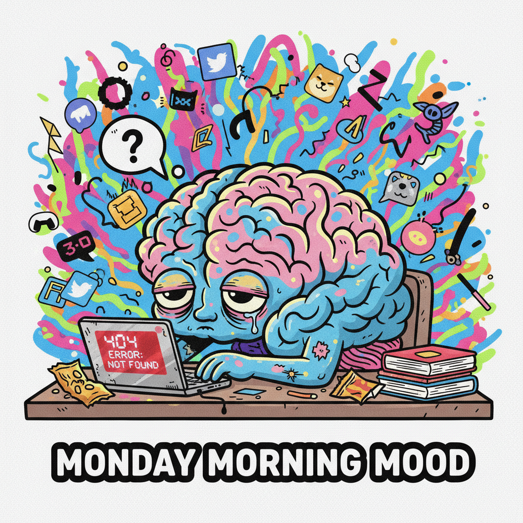 My brain on Monday mornings: 'Error 404: Motivation not found.'