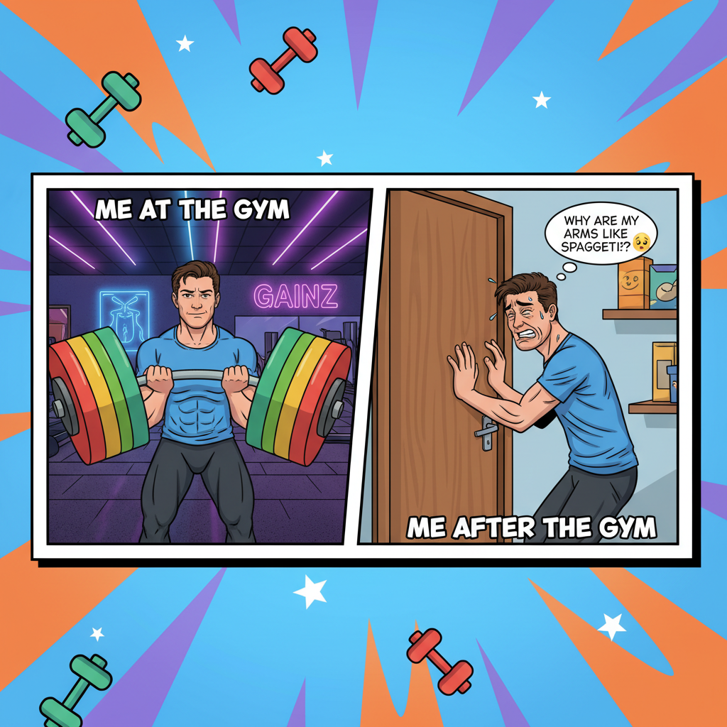 Me at the gym: 'I'm basically a professional athlete.' Me leaving the gym: *can't lift arms*