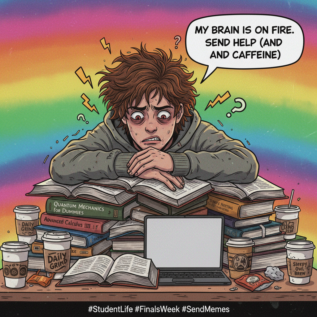 My brain during exam season is 90% caffeine, 10% panic, 0% actual knowledge.
