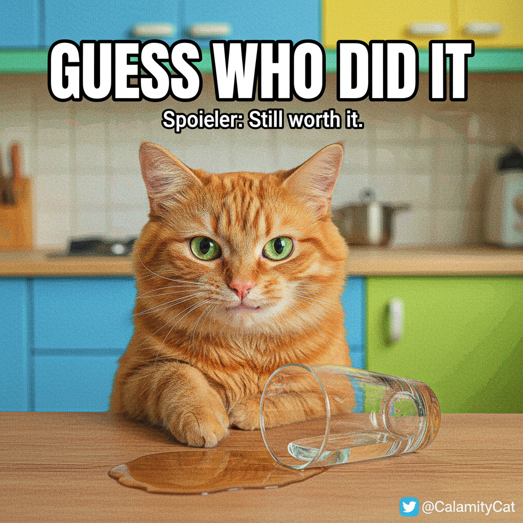 My cat just stared at me while knocking my water off the table. The audacity.