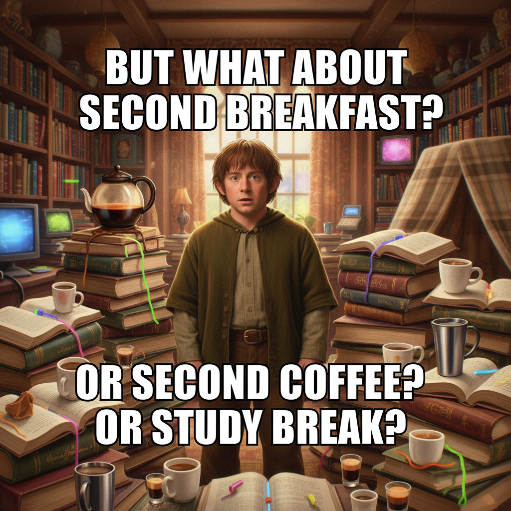 My brain during exam season: 'We've had one, yes. But what about second breakfast?'