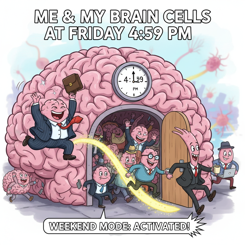 My brain cells clocking out at 4:59 PM on a Friday
