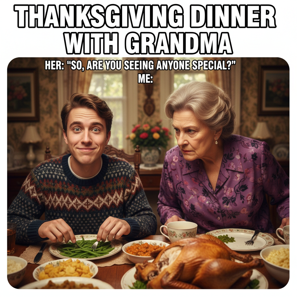 Aunt Carol asking why I'm still single at Thanksgiving dinner. It's a sport at this point.