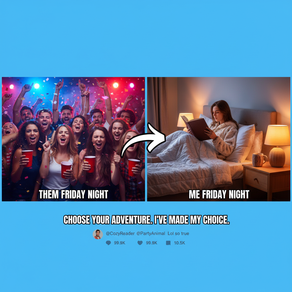 Extrovert: 'Let's go to that huge party!' Introvert: *already in bed with a book* #Relatable