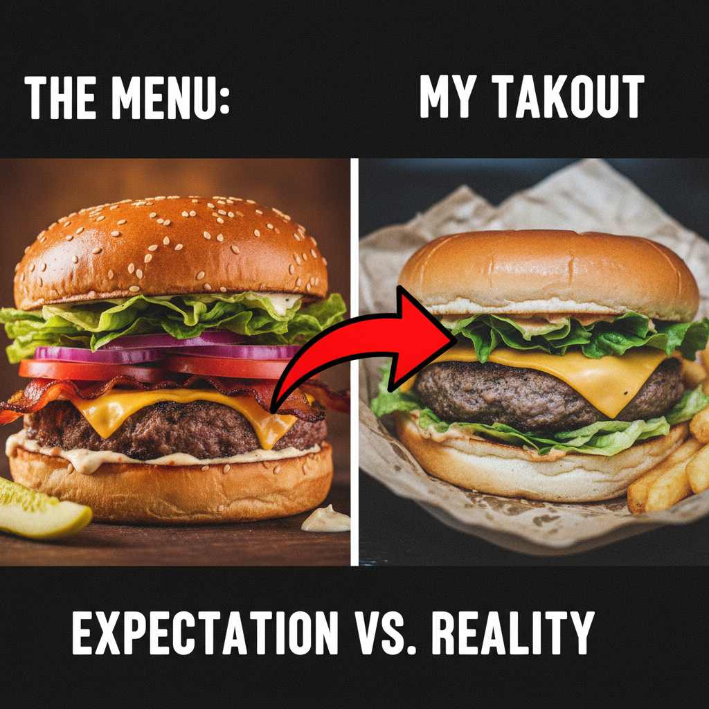 Ordered a gourmet burger, got a sad patty between two pieces of cardboard. 😭