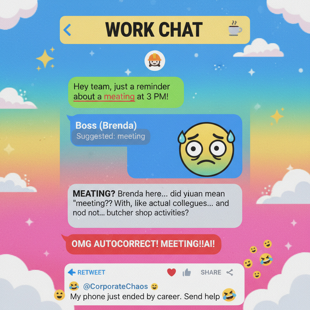 My phone autocorrected 'meeting' to 'meating'. Boss thinks I'm a cannibal. Send help.