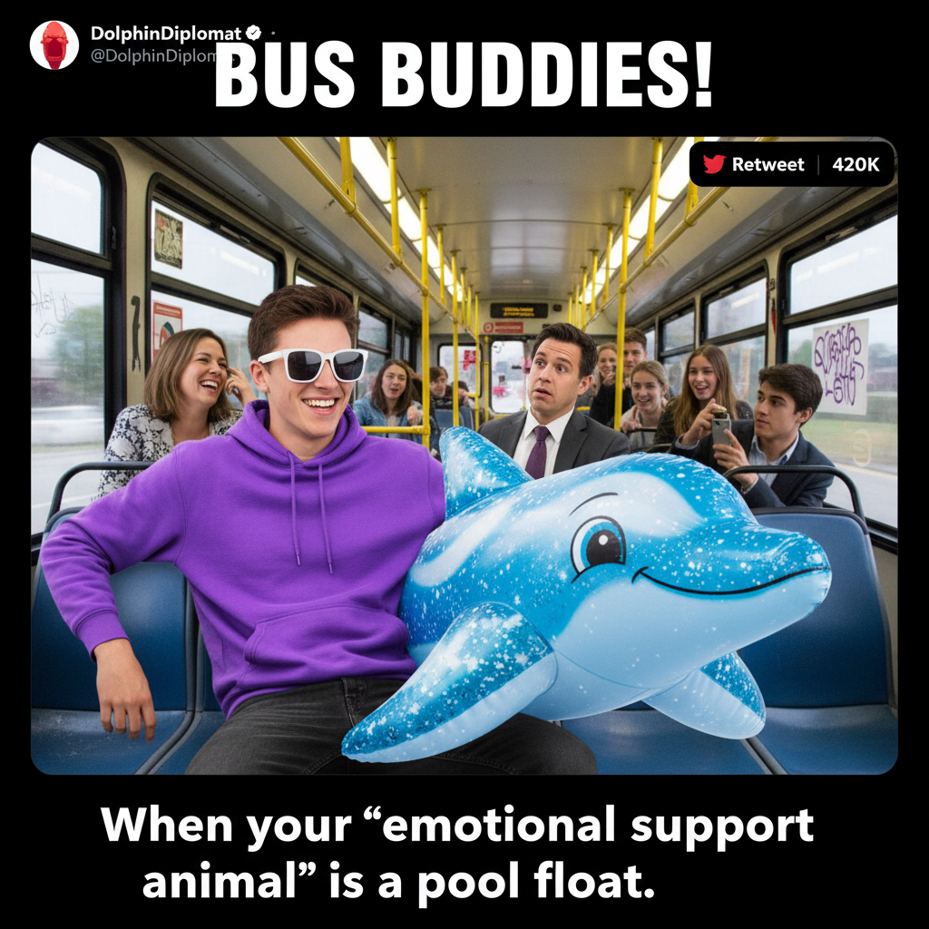 Someone just brought a full-sized inflatable dolphin on the bus. My commute is officially a fever dream.