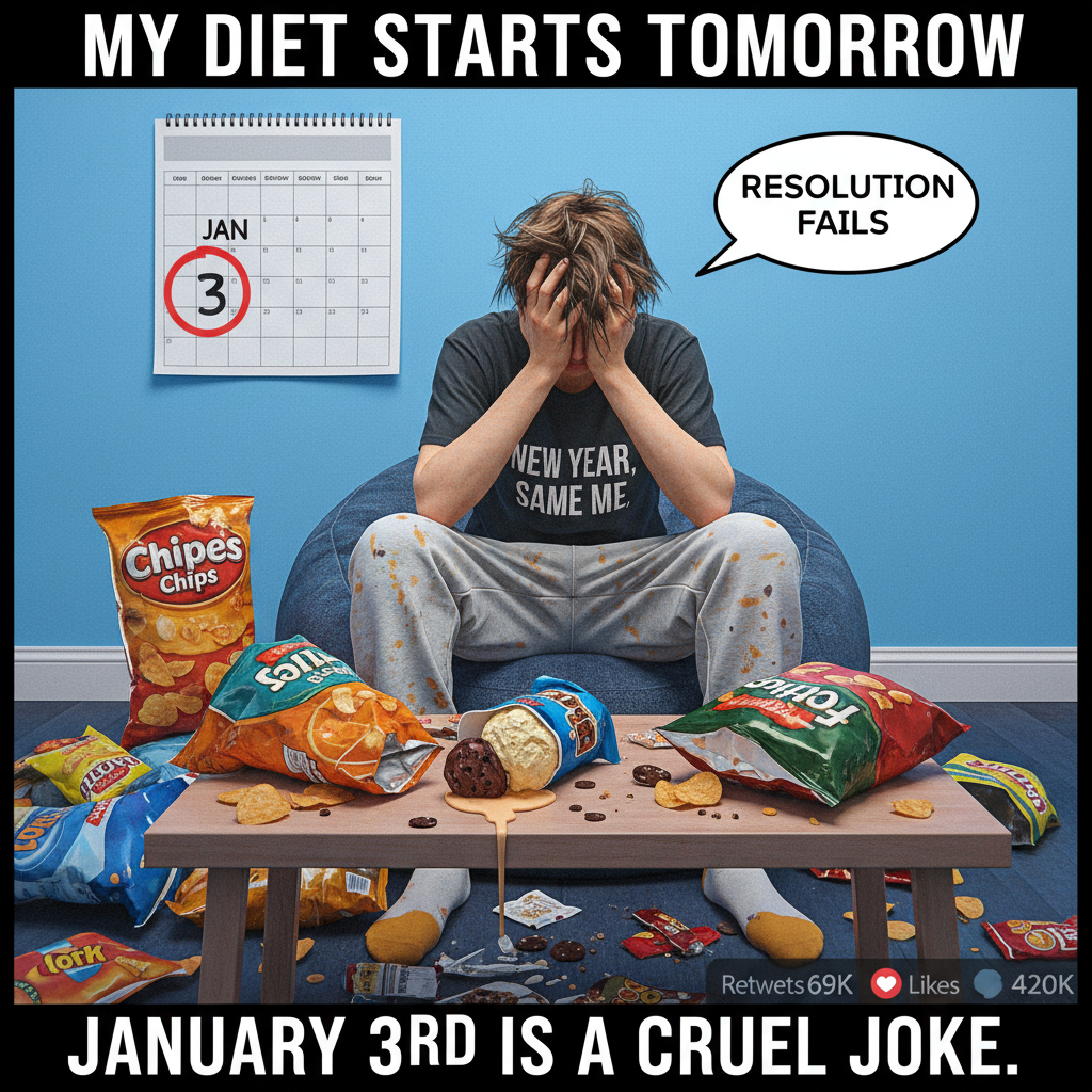 My New Year's resolution lasted 3 days. Send snacks, not judgment.
