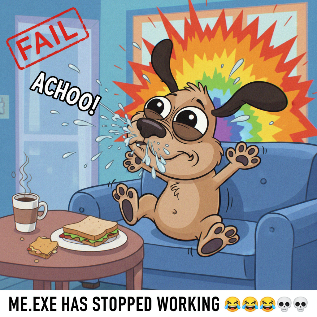 My dog just sneezed so hard he fell over. 10/10 good boy.