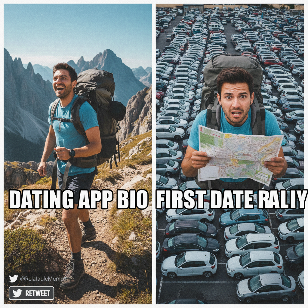 Dating app bio: 'Loves adventure.' First date: 'My adventure is finding a parking spot.' #DatingFails