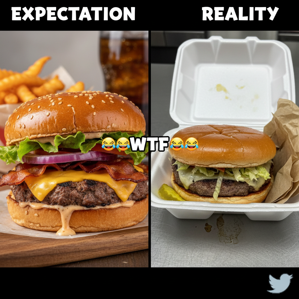Ordered a gourmet burger, got a sad patty on a bun. My expectations vs reality just fought, reality won. #FoodFail