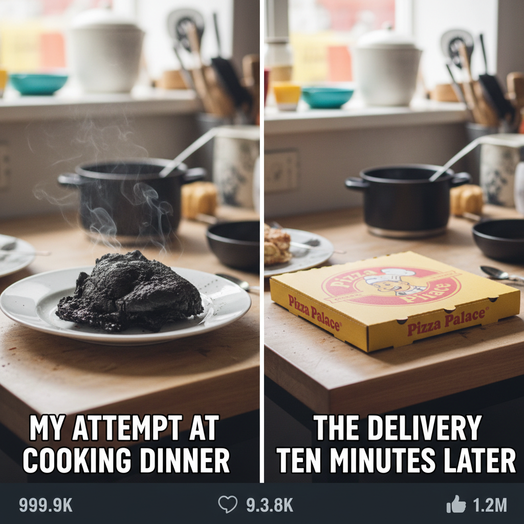 My 'gourmet' dinner looks like a crime scene. Send help (and pizza).