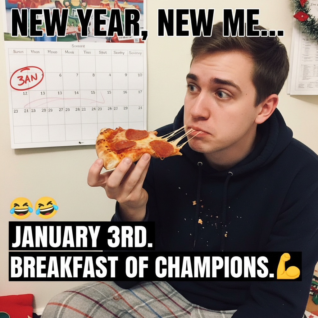 My New Year's resolution was 'eat healthier.' It's Jan 3rd and I'm eating pizza for breakfast.