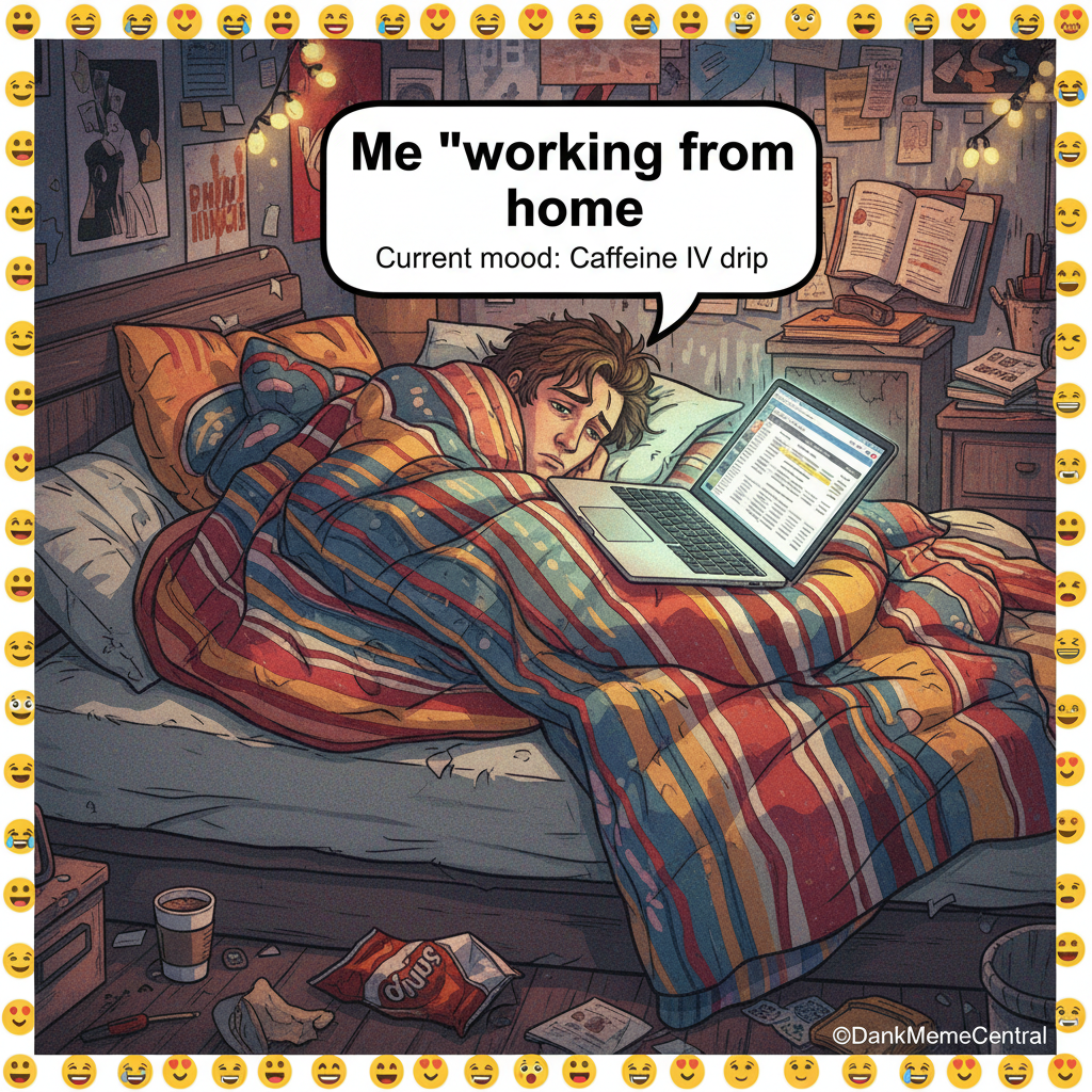 My WFH 'office' is just my bed with a laptop on my stomach. Productivity 100% (of naps).