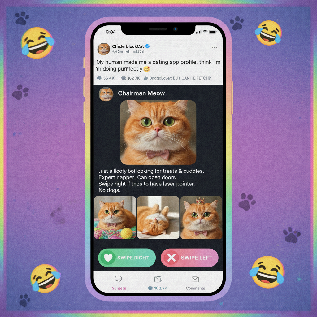 Matched with someone who only had pics of their cat. 10/10, would swipe right again.
