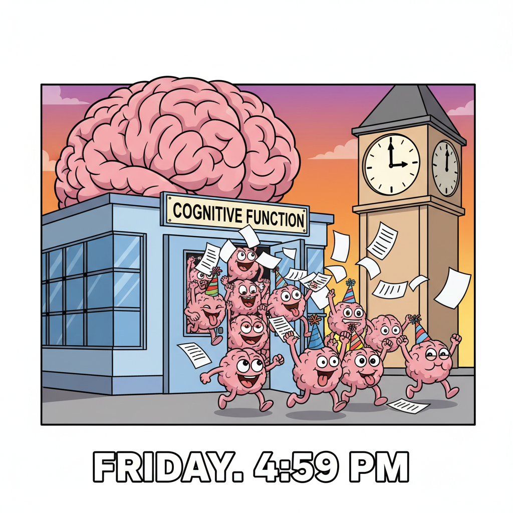 My brain cells logging off at 4:59 PM on a Friday