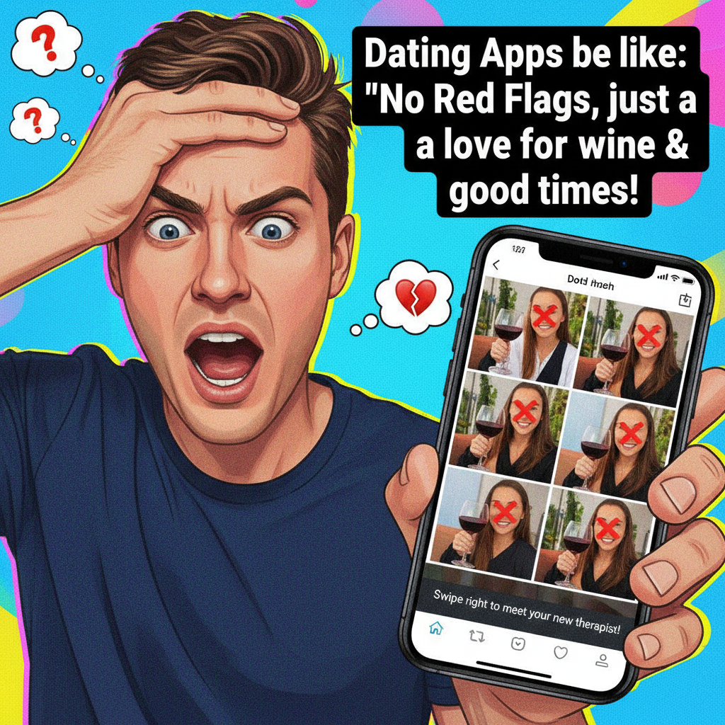 Matched with someone who only posts pics with their ex. Is this a red flag or a cry for help? Send wine.