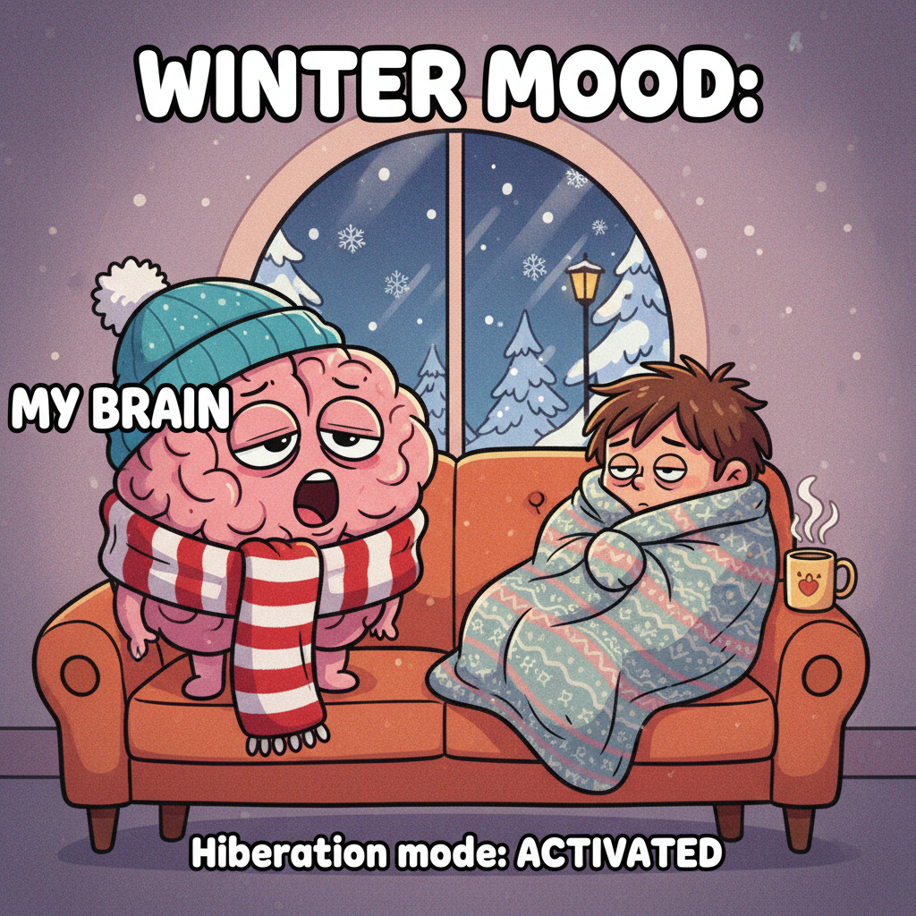 My brain cells during winter: 'It's too cold to function.' My body: 'Agreed. Hibernate.' #SeasonalDepression