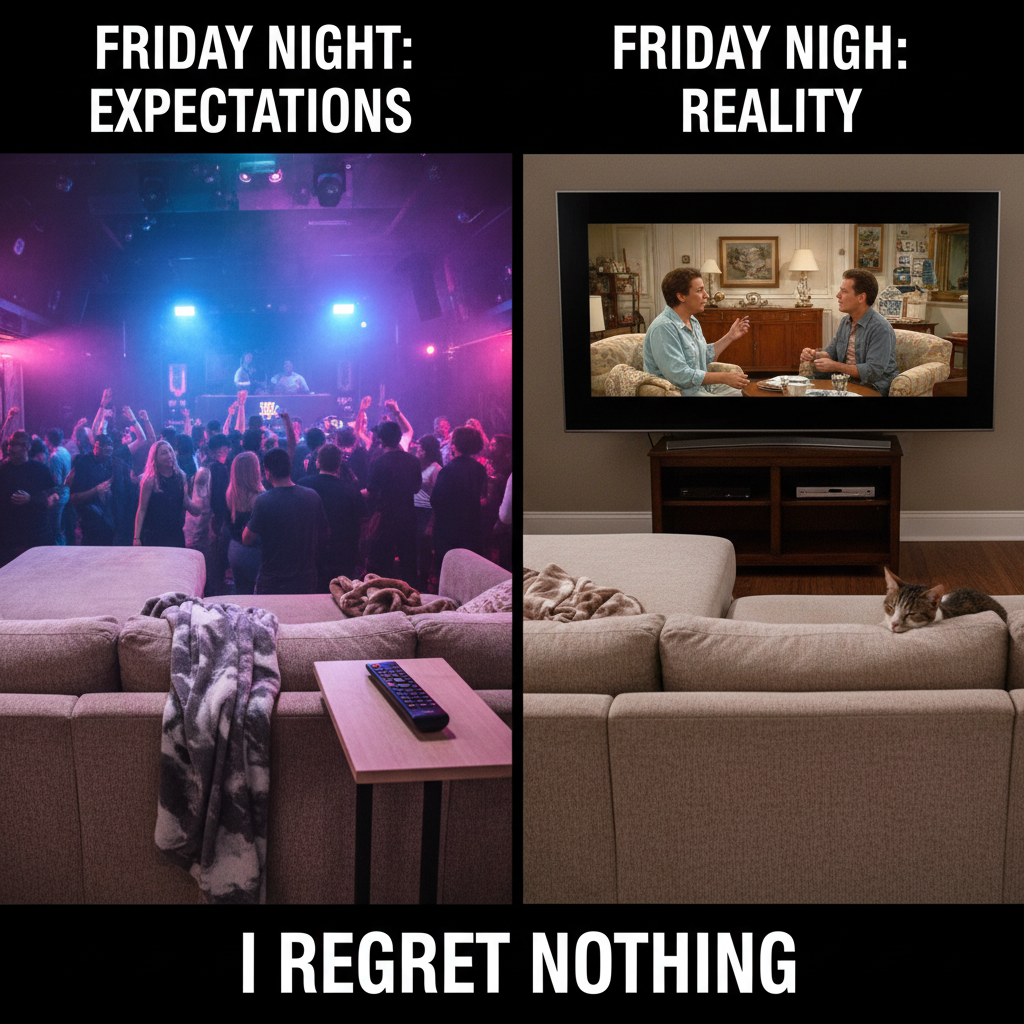 Friday night plans: clubbing. Friday night reality: debating if I should rewatch The Office or Parks & Rec.