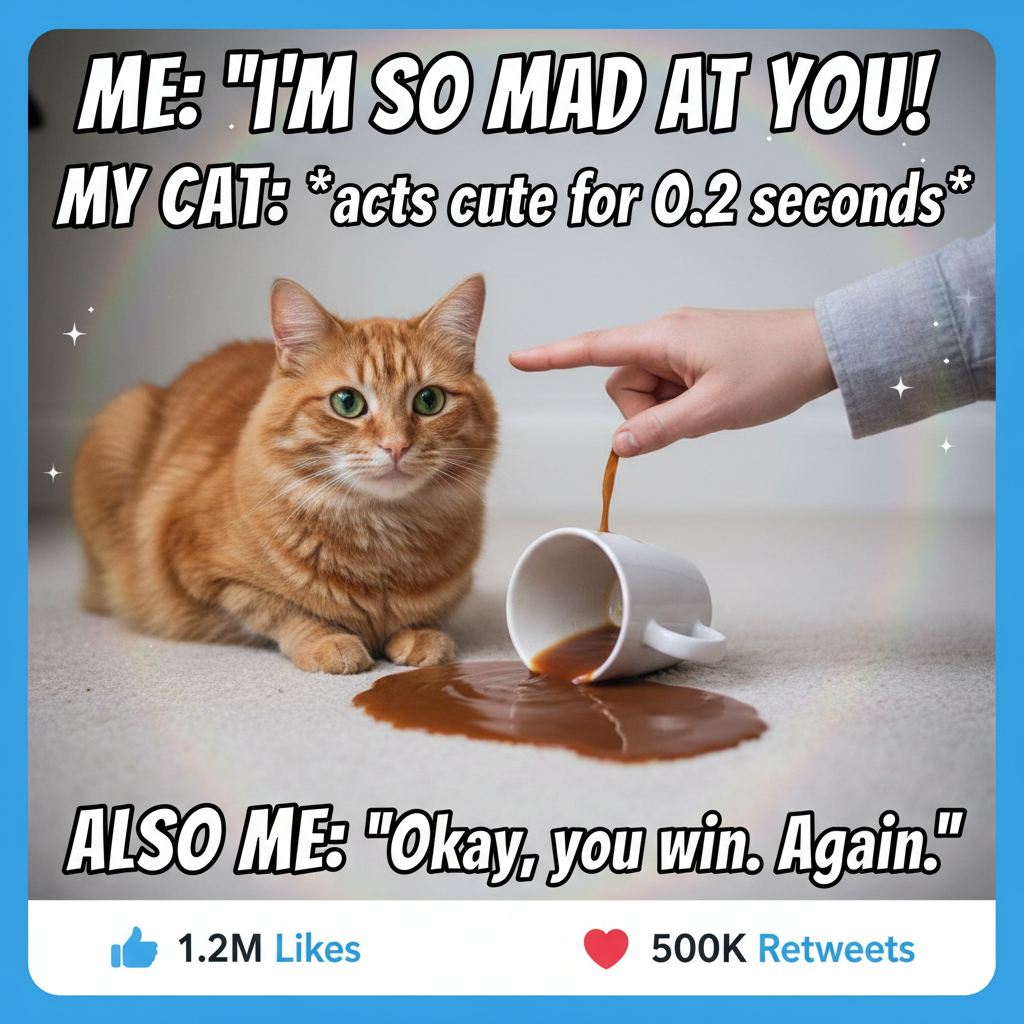 My cat just knocked over my coffee for the 3rd time. Still love him more than most humans.