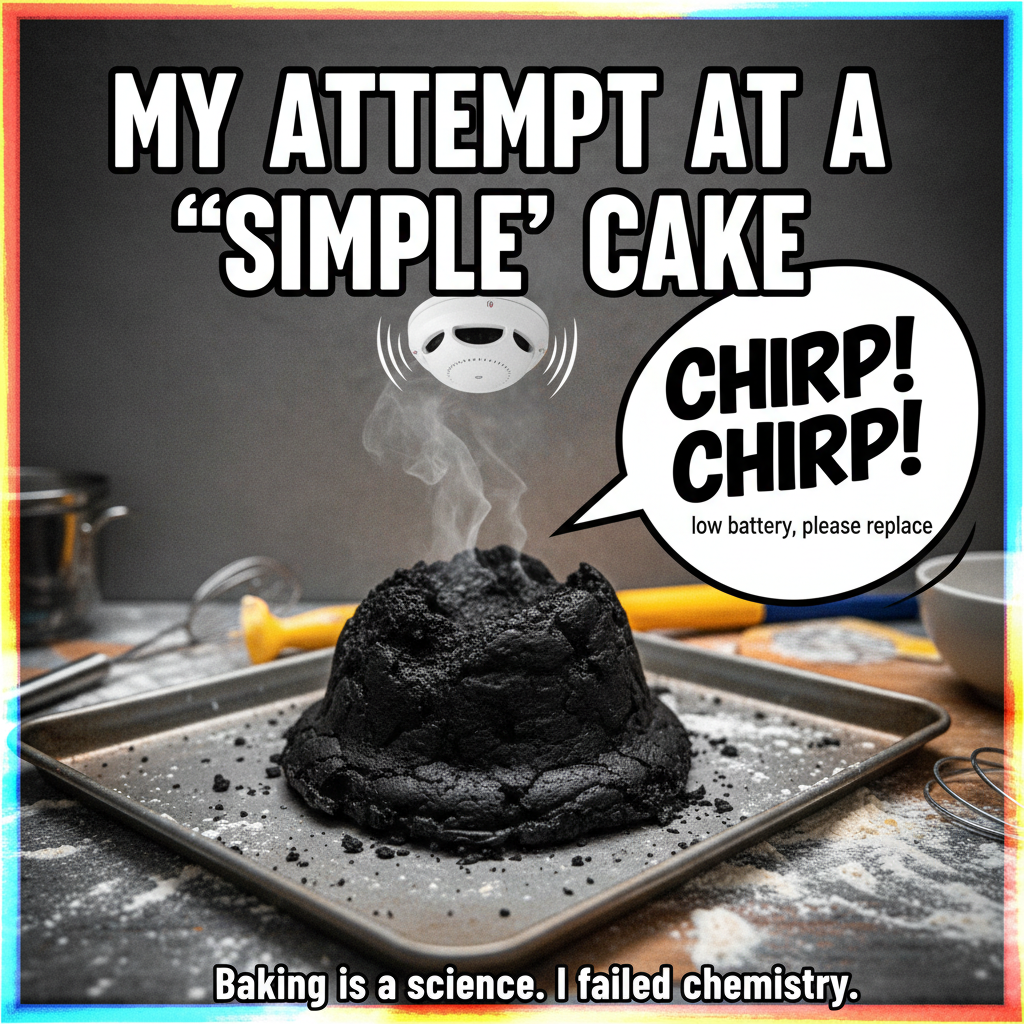 Tried to bake a cake, ended up with a charcoal briquette. My smoke detector is very proud.