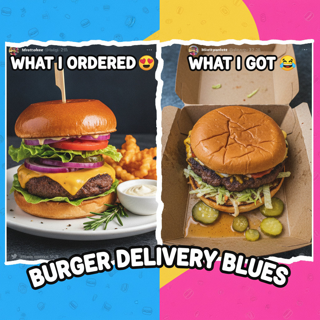 Ordered a gourmet burger, got something that looks like it lost a fight with a truck. #FoodDeliveryFail