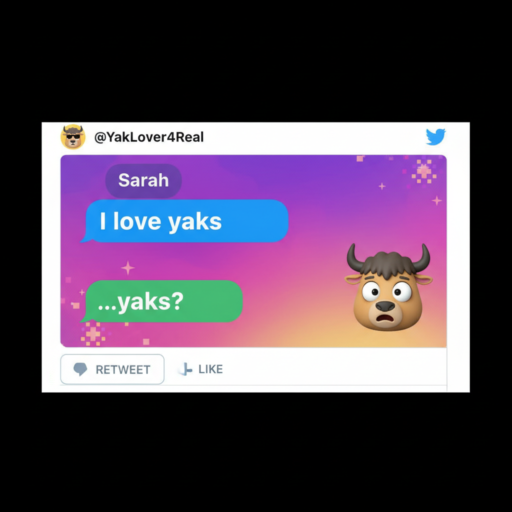 Autocorrect changed 'I love you' to 'I love yaks'. My partner is now concerned.