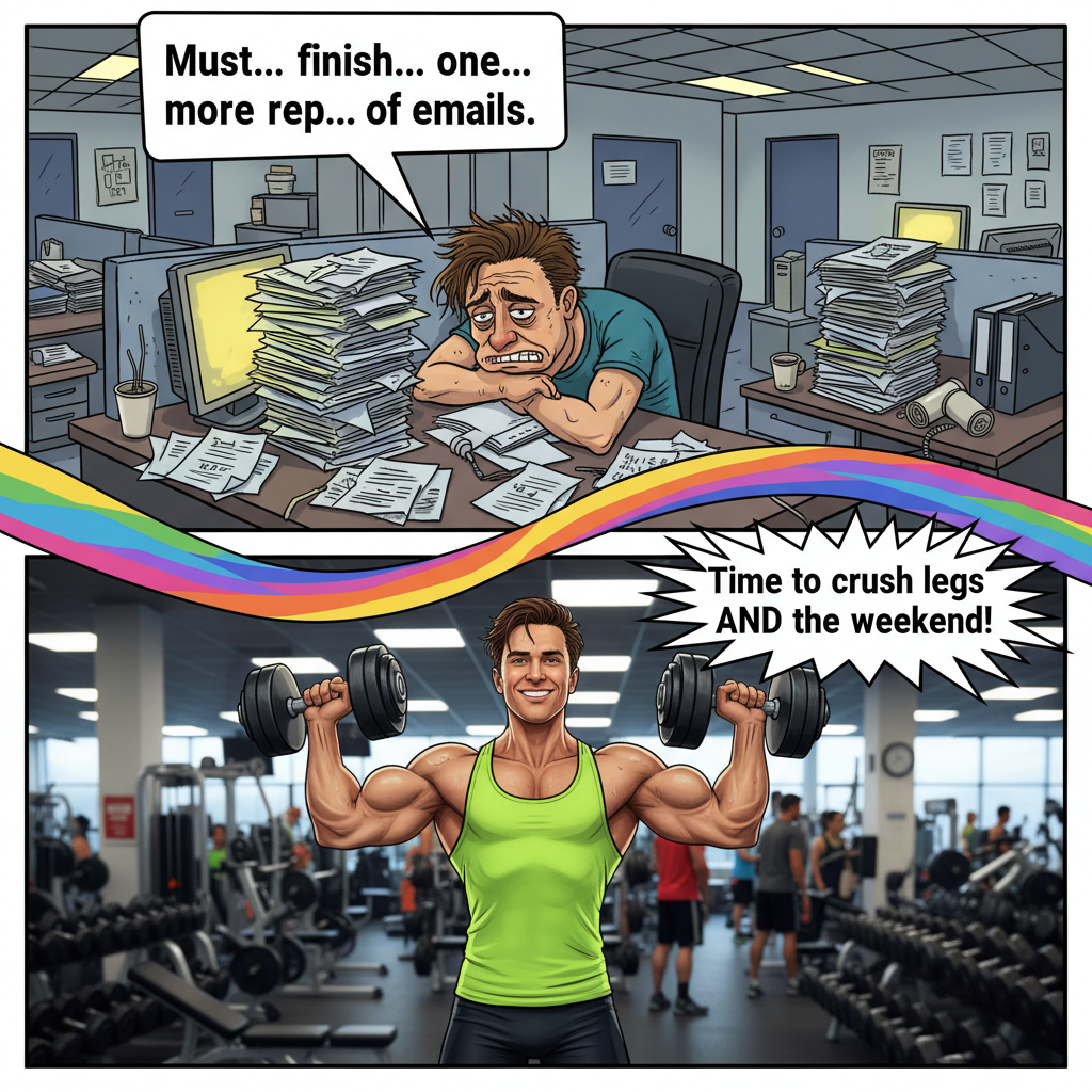 My brain at 4:59 PM vs. 5:00 PM on a Friday (fitness edition)