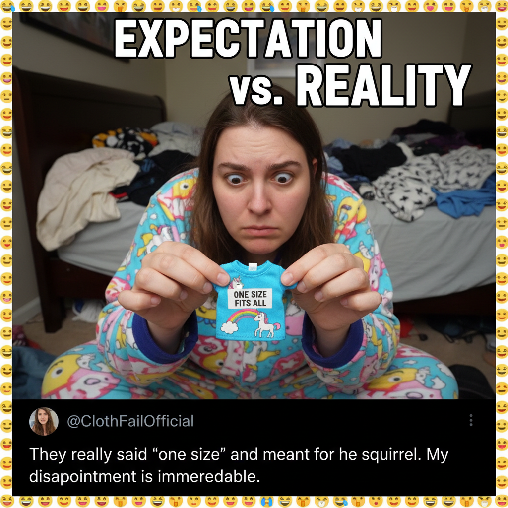 Bought that 'one size fits all' shirt online. It fits all... of my thumb. #OnlineShopping