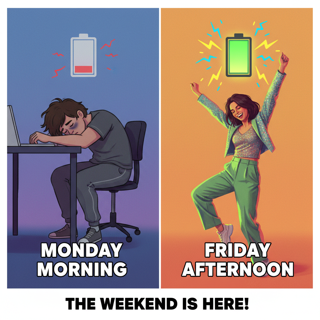 My social battery after 1 group text vs. my extrovert friend after a 12-hour festival.