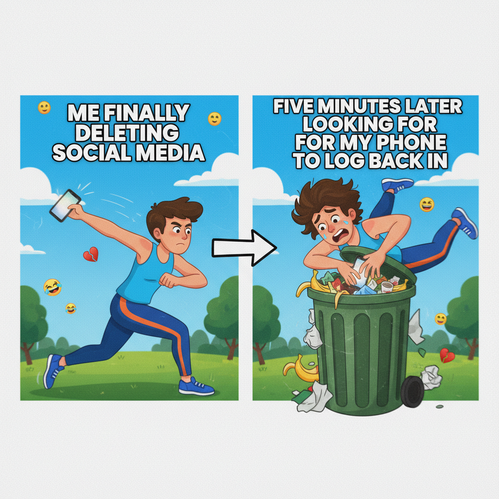 Me: 'I'm gonna detox from my phone.' Also me 5 mins later: *refreshing Twitter for the 800th time*