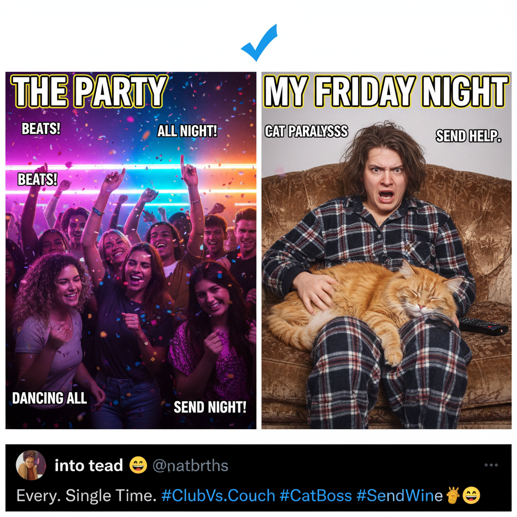 Friday night plans: clubbing. Friday night reality: arguing with my cat about bedtime.