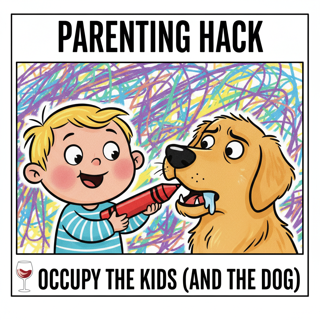 Just found my toddler trying to feed the dog a crayon. Send wine. 🍷 #Parenting