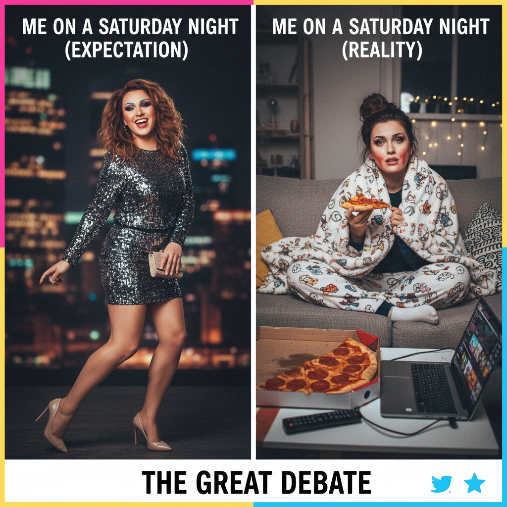 Friday night plans: 'Go out, be wild!' Reality: 'PJs, pizza, and questioning all my life choices.'