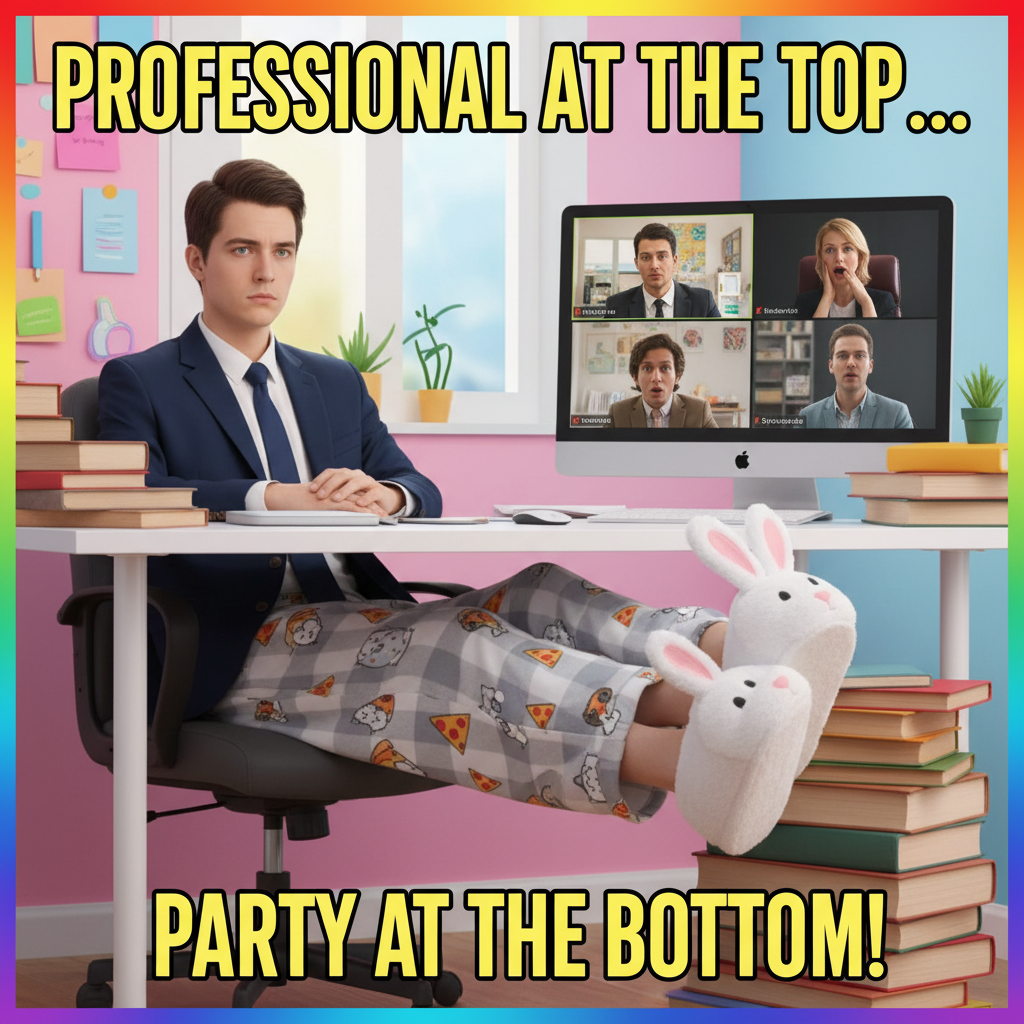 WFH means I can attend meetings in a blazer and pajama pants. Peak performance.