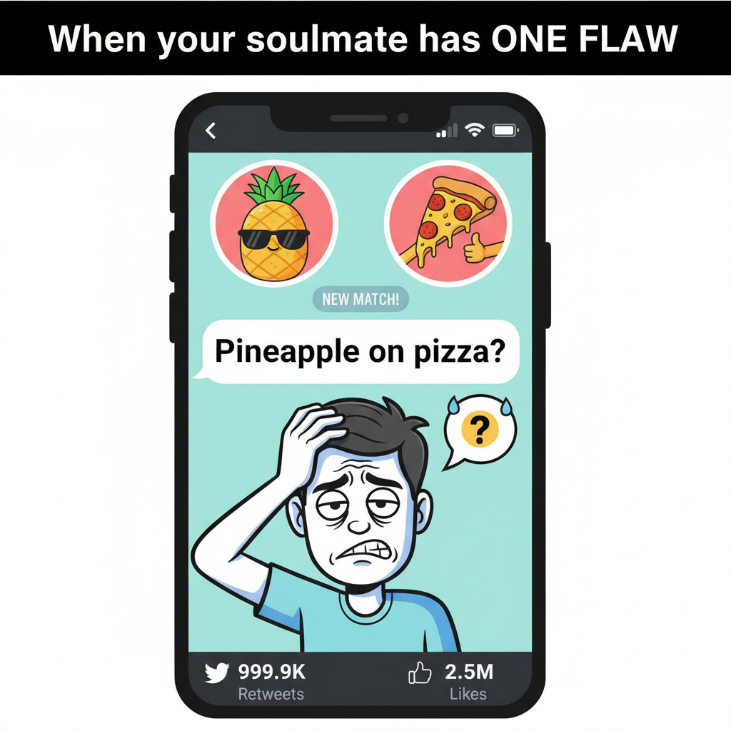 Matched with someone who likes pineapple on pizza. It's not a disaster, it's a test.