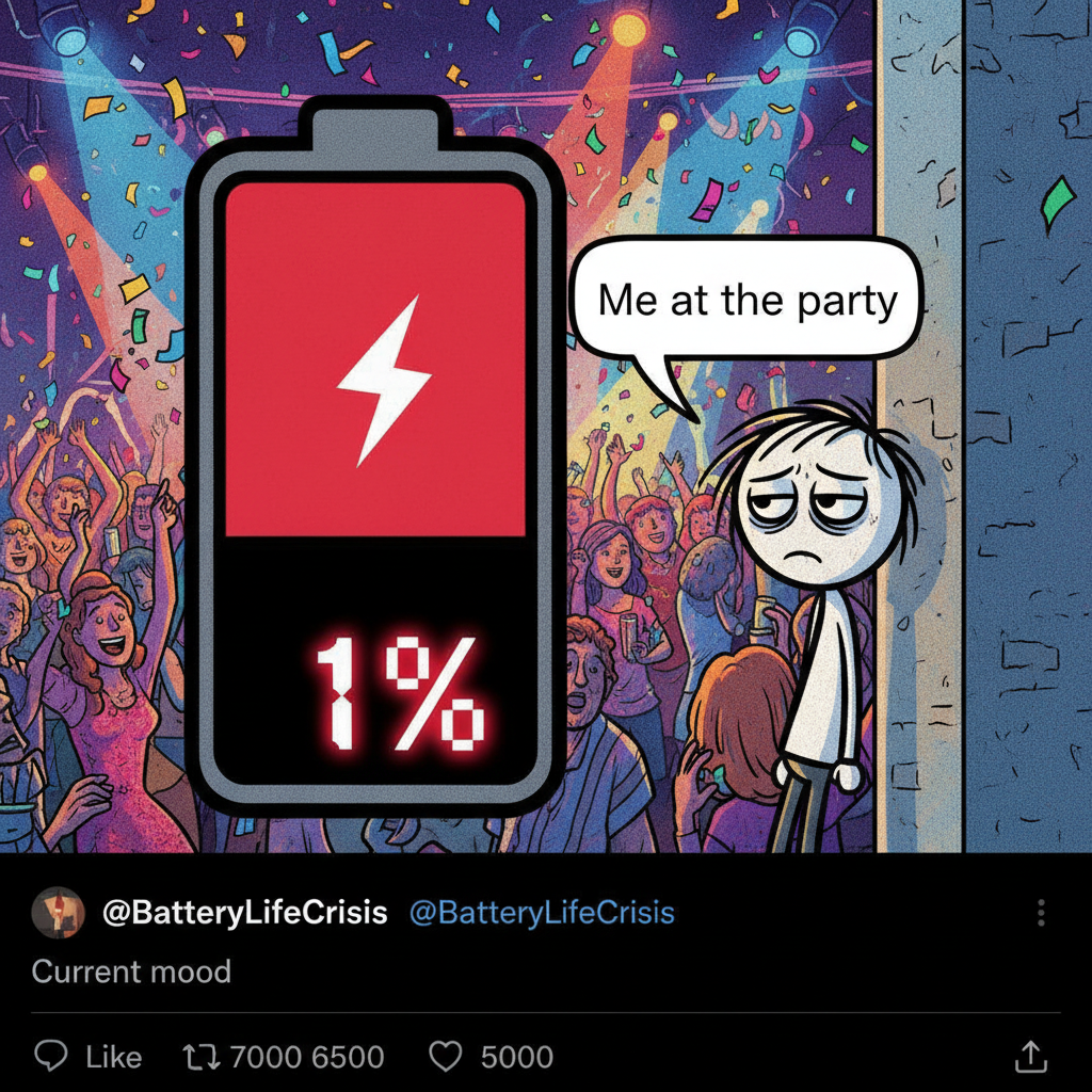 My brain at a party: *social battery at 1%*