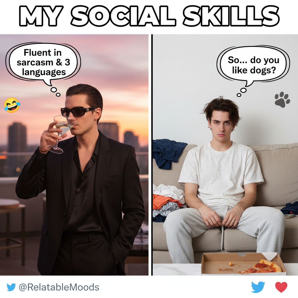 My dating app bio: 'Fluent in sarcasm & 3 languages.' My actual dates: 'So... do you like dogs?'