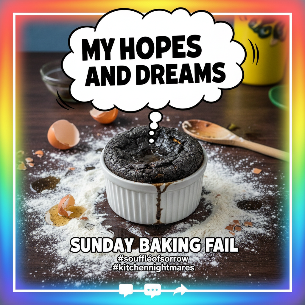 Attempted to make a soufflé. Now my kitchen looks like a science experiment gone wrong. #CookingFail