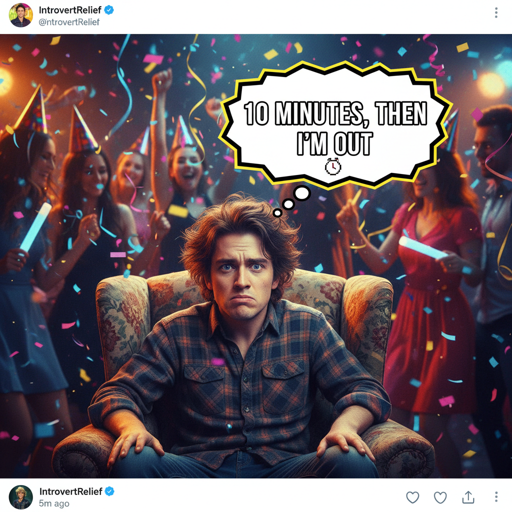 Introvert at a party: 'I've recharged my social battery for this 10-minute interaction.'