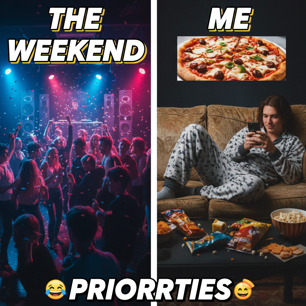 Friday night plans: Clubbing. Friday night reality: Debating if I should put on real pants to get pizza.