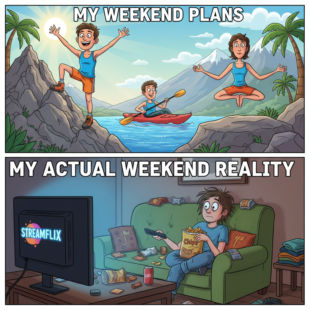 My weekend plans vs. my actual weekend reality