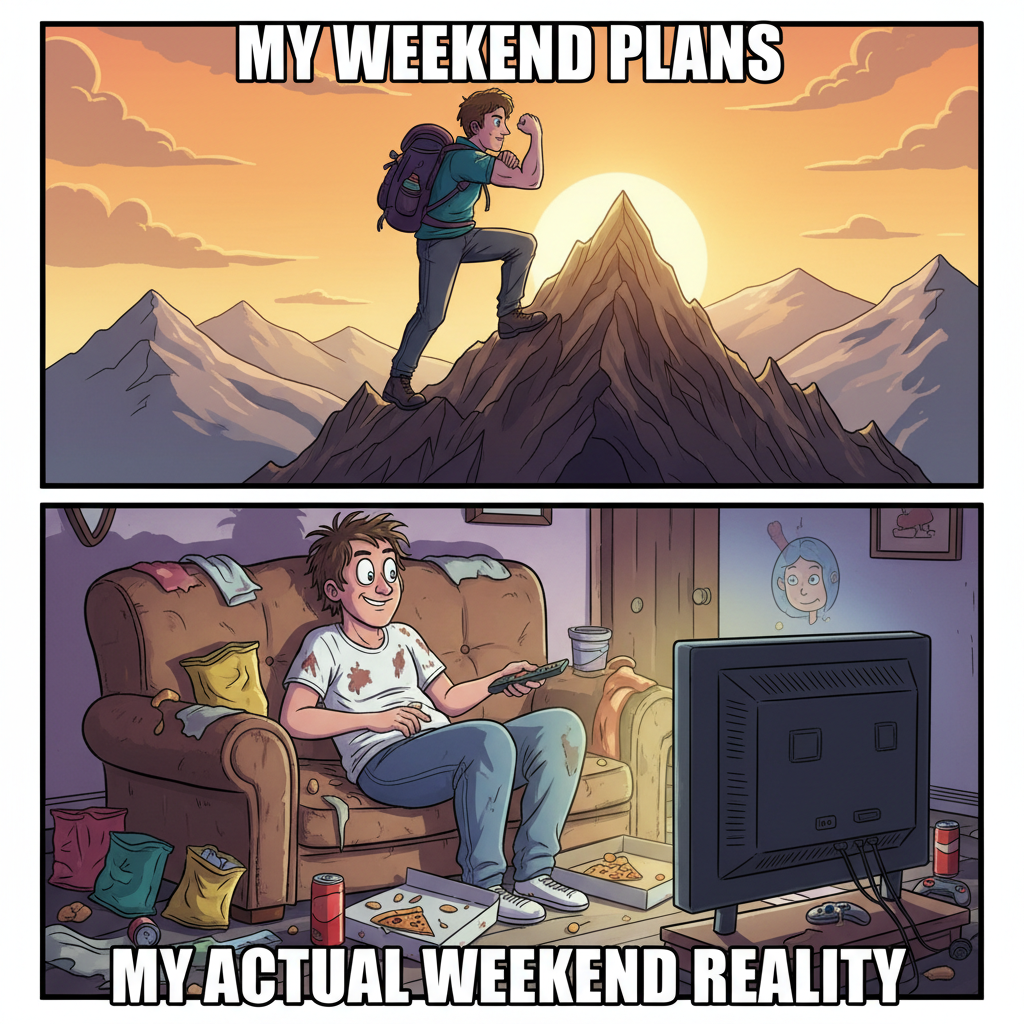 My weekend plans vs. my actual weekend reality