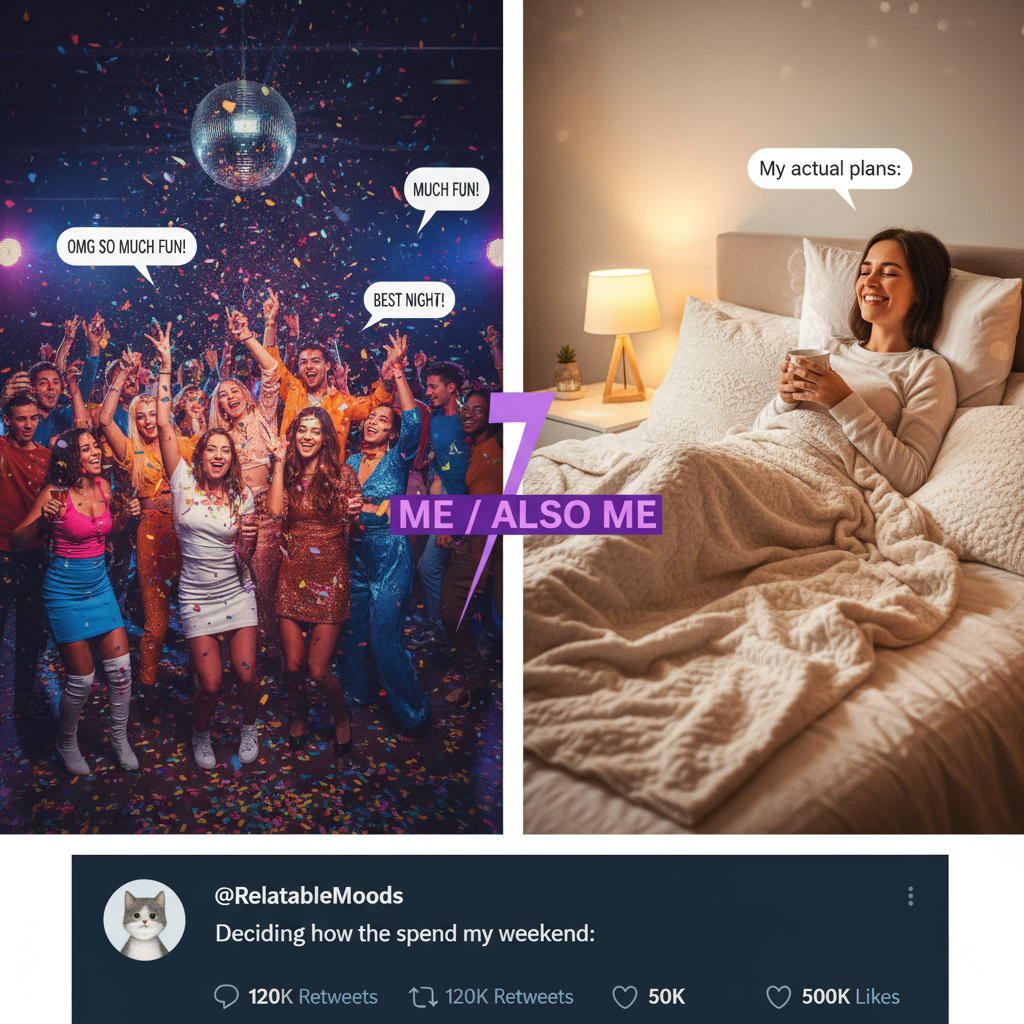 Extrovert: 'Let's go out!' Introvert: *already in bed by 8 PM*