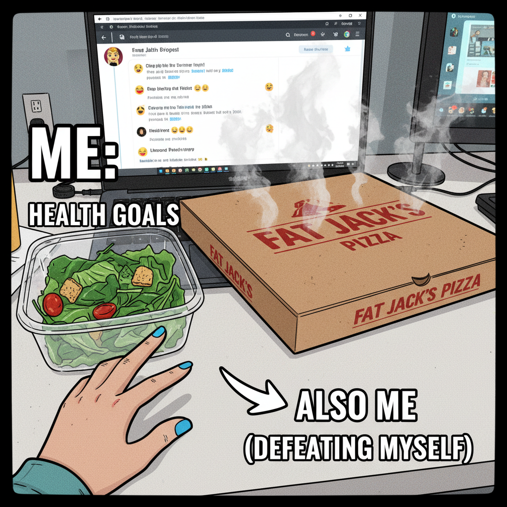 My New Year's resolution to 'eat healthier' lasted 3 hours. Now accepting pizza.