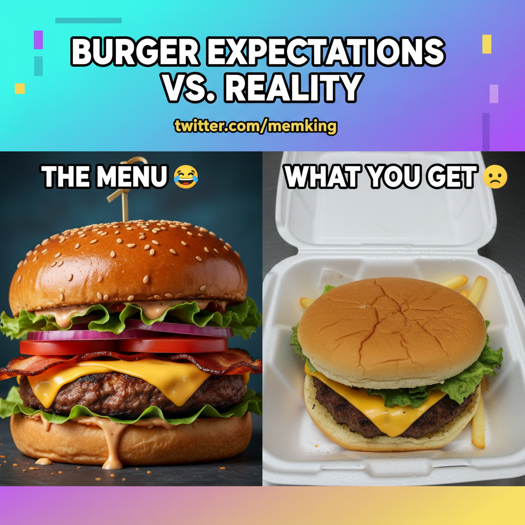Ordered a gourmet burger, got a sad patty. My expectations vs. reality is a daily struggle.