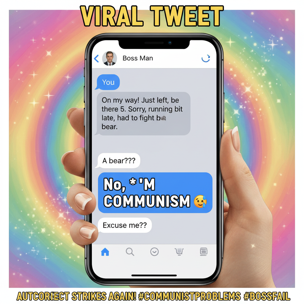 Autocorrect changed 'I'm coming' to 'I'm communism.' My boss is now very confused.