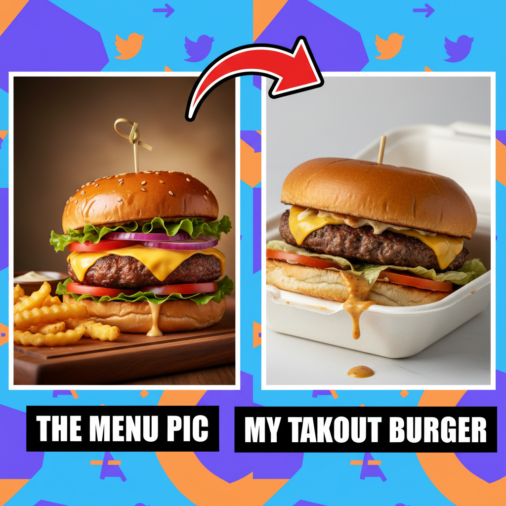 Ordered a gourmet burger, got something that looks like it lost a fight.