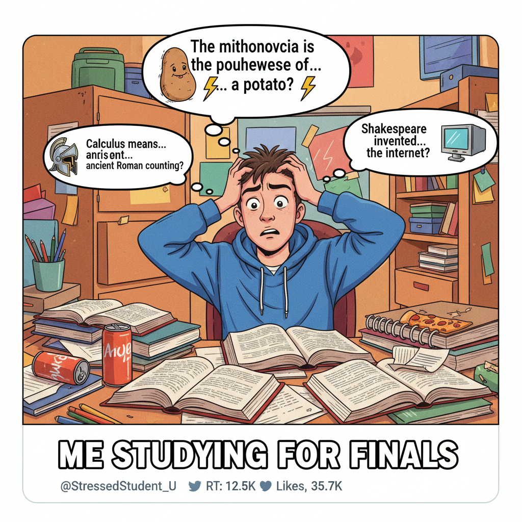 My brain during exams: 'The mitochondria is the... *checks notes*... power-house?'